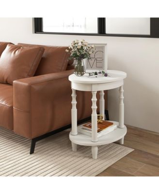 2-Tier Oval Wood End Table with Storage Shelf – Compact Sofa Side Nightstand