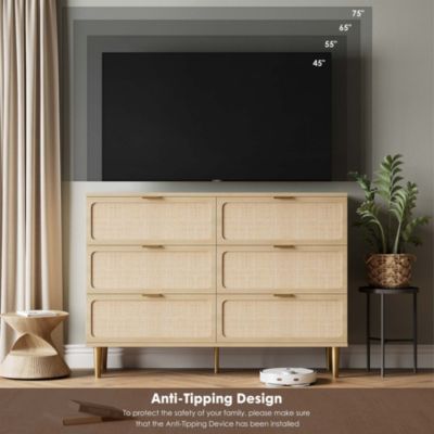 6 Drawer  metal Rattan Dresser for Bedroom, Large Double Dresser with Deep Drawers, Chest of Drawers