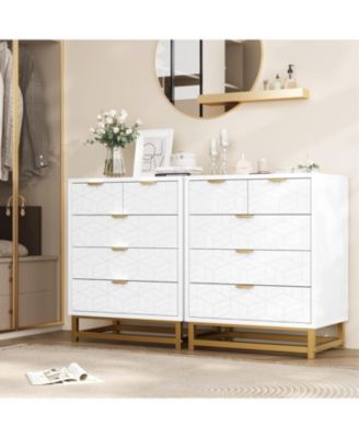 Dressers for Bedroom 5 Drawer, Chest of Drawers with Metal Base, Modern Dresser Chest Cabinet Organizer,White