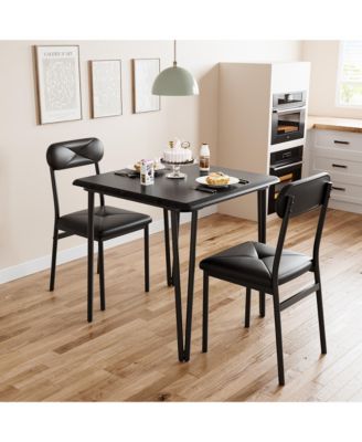 Dining Table for 2, Small Square kitchen Dinner Table Set for 2,Space Saving Wood Modern Dinette With Upholstered,3 Piece