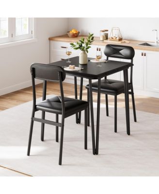 Dining Table for 2, Small Square kitchen Dinner Table Set for 2,Space Saving Wood Modern Dinette With Upholstered,3 Piece