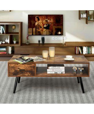 35" MDF & Particle Board Retro Mid-Century Open Shelf Coffee Table
