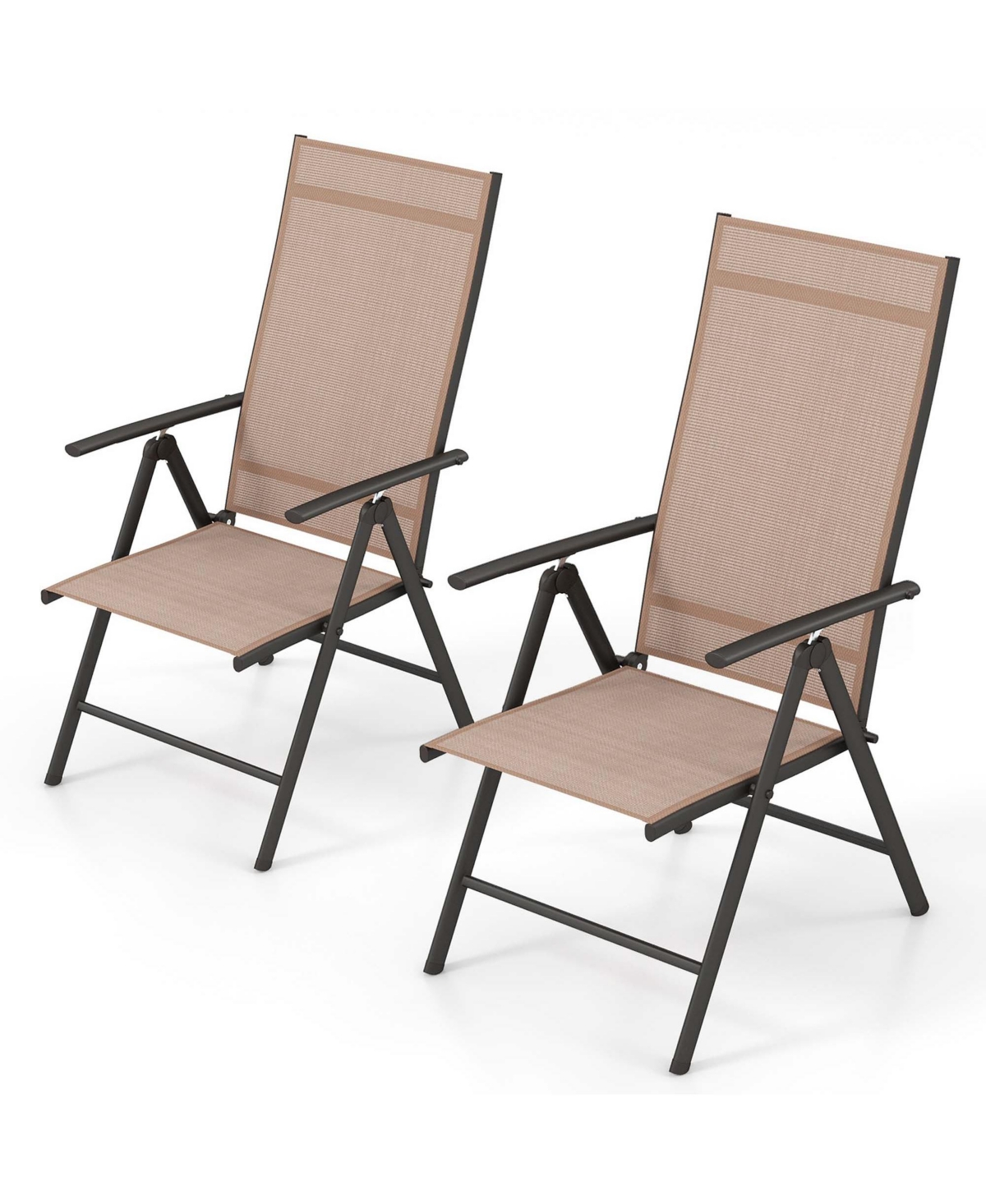 Costway 2 Pcs Patio Folding Dining Chair with 7-Level Adjustable High Backrest for Garden