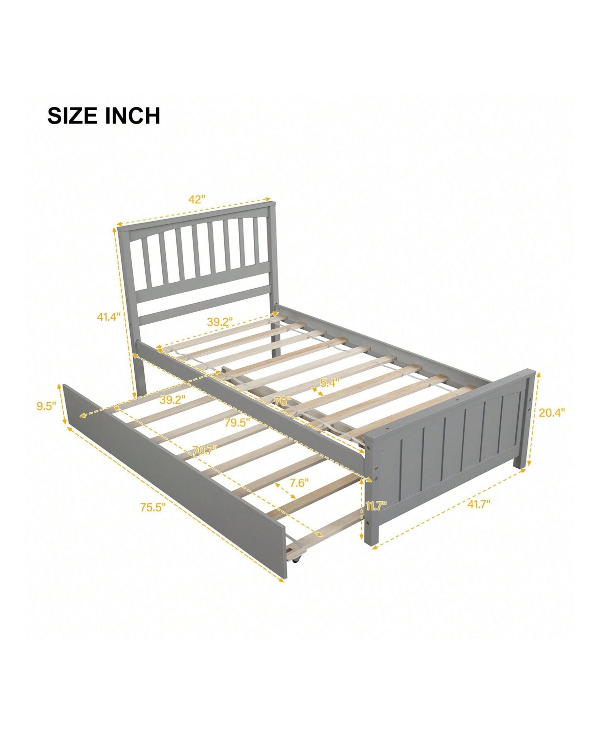 gaomon Size Platform Bed Frame, Trundle Bed With Solid Wood Legs And Frame, Slats Support, Trundle For Bedroom