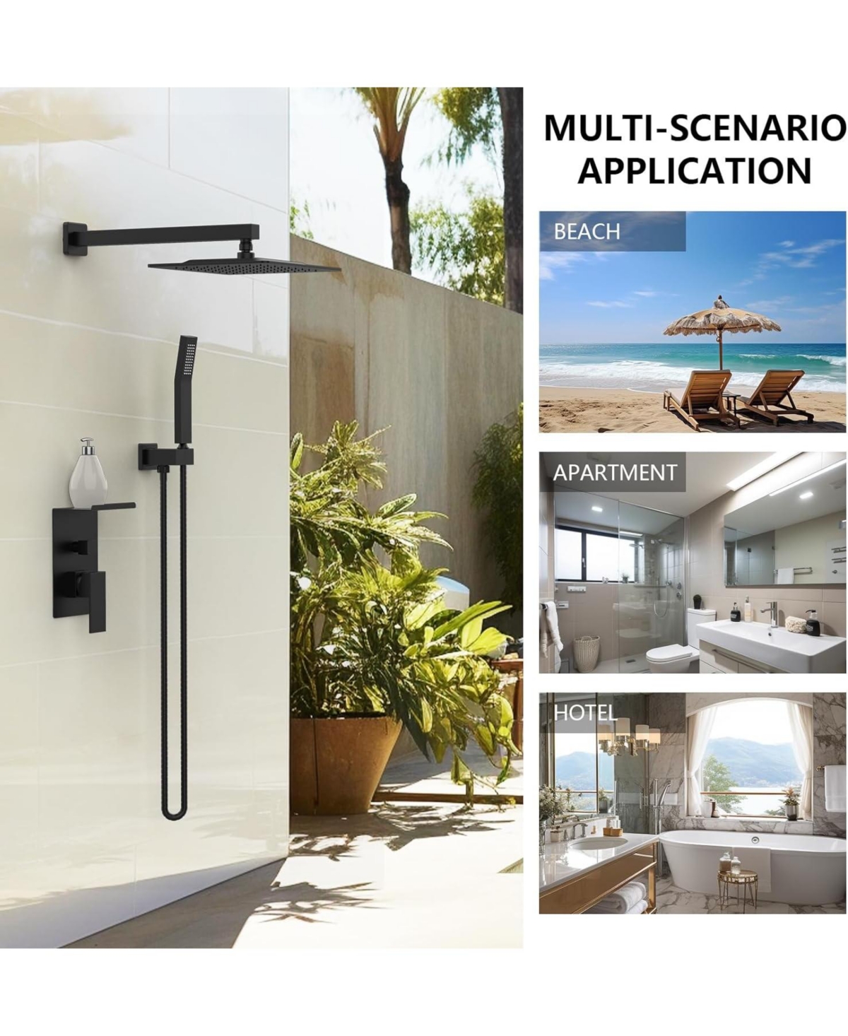 Slickblue 10-Inch Rainfall Shower System with Storage Rack - Brushed Nickel High-Pressure Square Shower Set