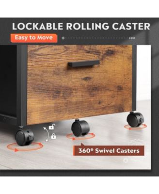 File Cabinet with Storage Drawers, Rolling Printer Stand with Adjustable Shelves, Wood Filing Cabinet for Home Office, Rustic Brown