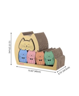 Kazoku 15.63" Modern Cardboard 5-in-1 Family Cat Cave Scratcher with Catnip and Pull-Out Design, Multi-Colored