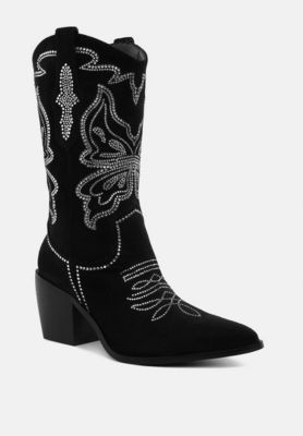 Latafa Rhinestones Embellished Cowboy Boots Women