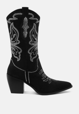 Latafa Rhinestones Embellished Cowboy Boots Women