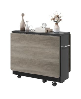 1 PC Wood Space Saving Folding  Dining Table with 2 Tier Storage-Extendable Drop Leaf Farmhouse Kitchen Dining Room Table