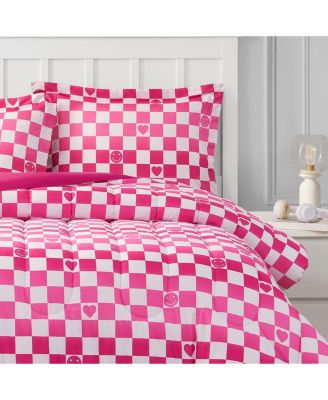 Checkerboard Hearts Ultra Soft Microfiber 3-Piece Comforter Set