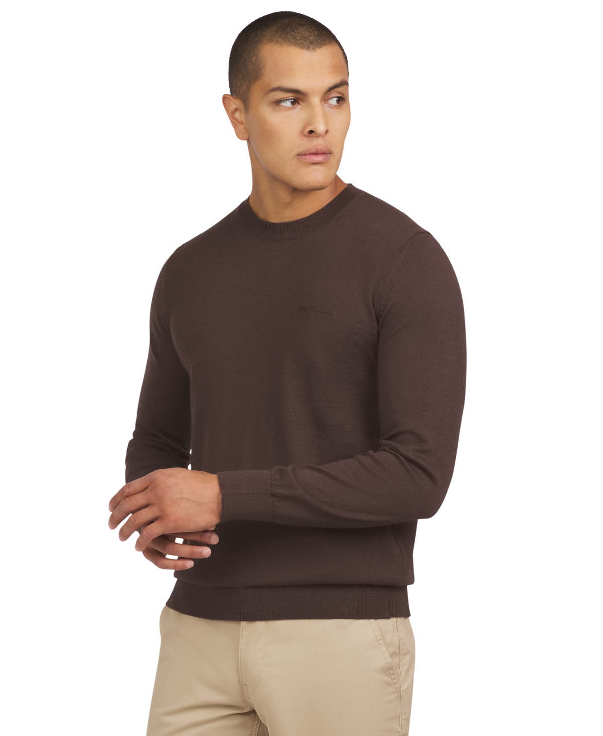 Ben Sherman Regular Fit Merino Wool Blend Sweater In Cocoa