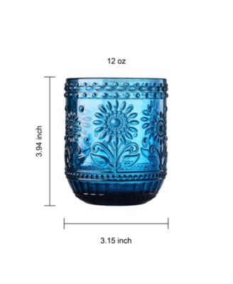 Vintage Embossed Floral Tumbler Drinking Glasses, Set of 4
