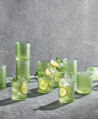 Green Vintage Hobnail Colored Beaded Drinking Glasses, Set of 12