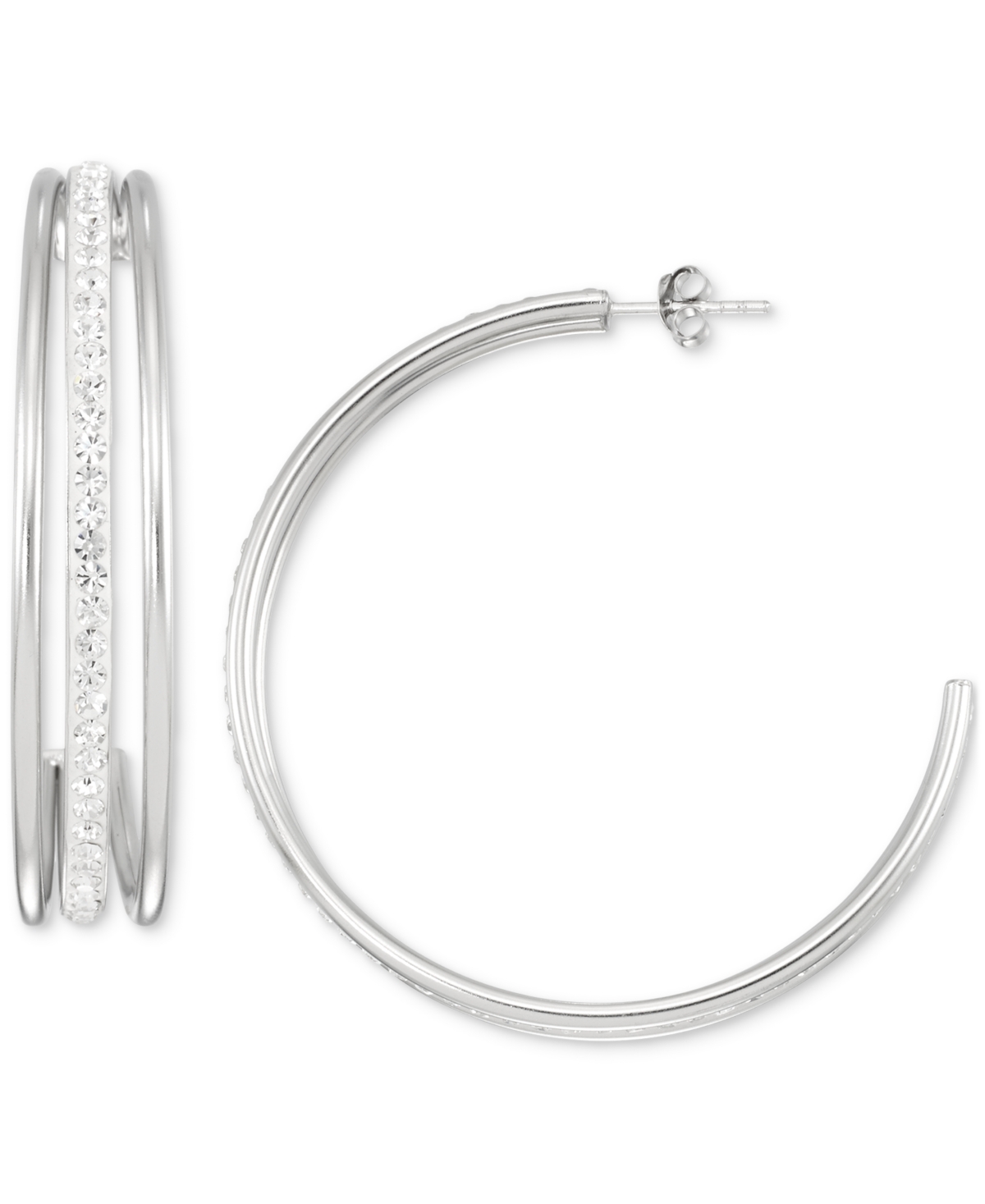 Simone I. Smith Crystal Triple Row C-shape Earrings In 18k Yellow Gold Over Sterling Silver Or Sterling Silver (48mm In White Gold Over Silver