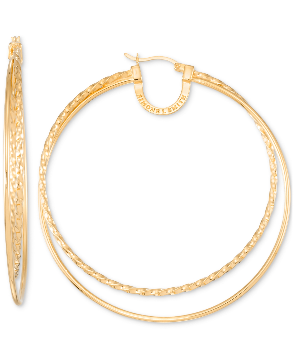 Polished Double Rope Hoop Earrings in 18k Yellow Gold Over Sterling Silver (60mm) - Gold Over Silver
