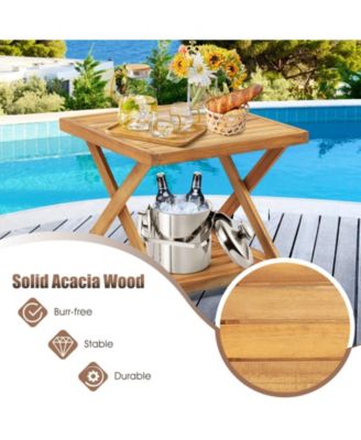 3 Pieces Patio Wicker Furniture Set with 2-Tier Side Table and Cushioned Armchairs