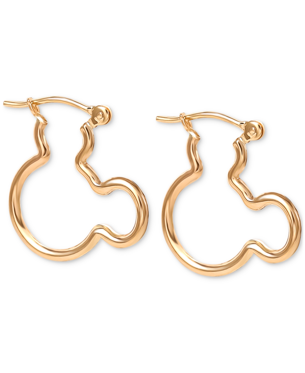 Mickey Mouse Silhouette Small Hoop Earrings in 10k Yellow Gold (3/4") - Gold