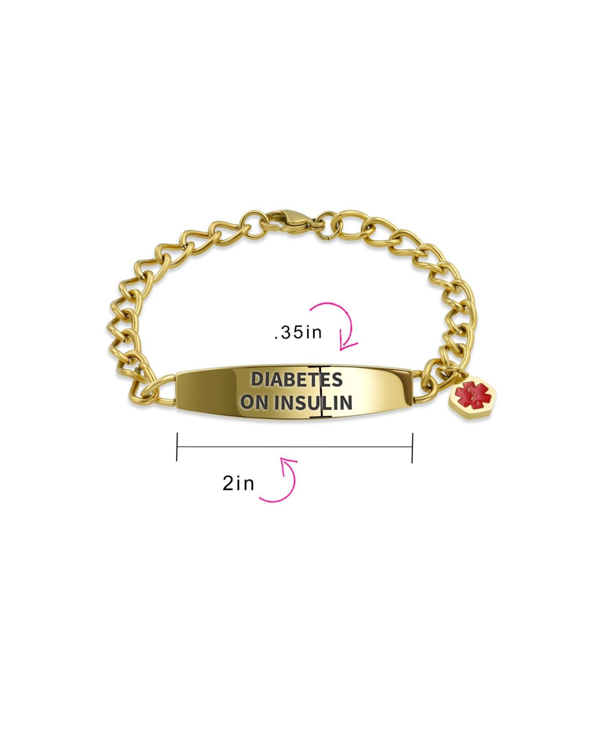 Bling Jewelry Diabetes On Insulin Identification Medical Id Miami Cuban Link Chain Bracelet Gold 2 Tone Steel - Gold-tone