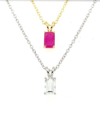 2-Pc. Set Ruby (5/8 ct. t.w.) & White Topaz (5/8 ct. t.w.) Solitaire 18" Pendant Necklaces in Sterling Silver & 10k Gold-Plated Sterling Silver (Also in Amethyst & White Topaz)