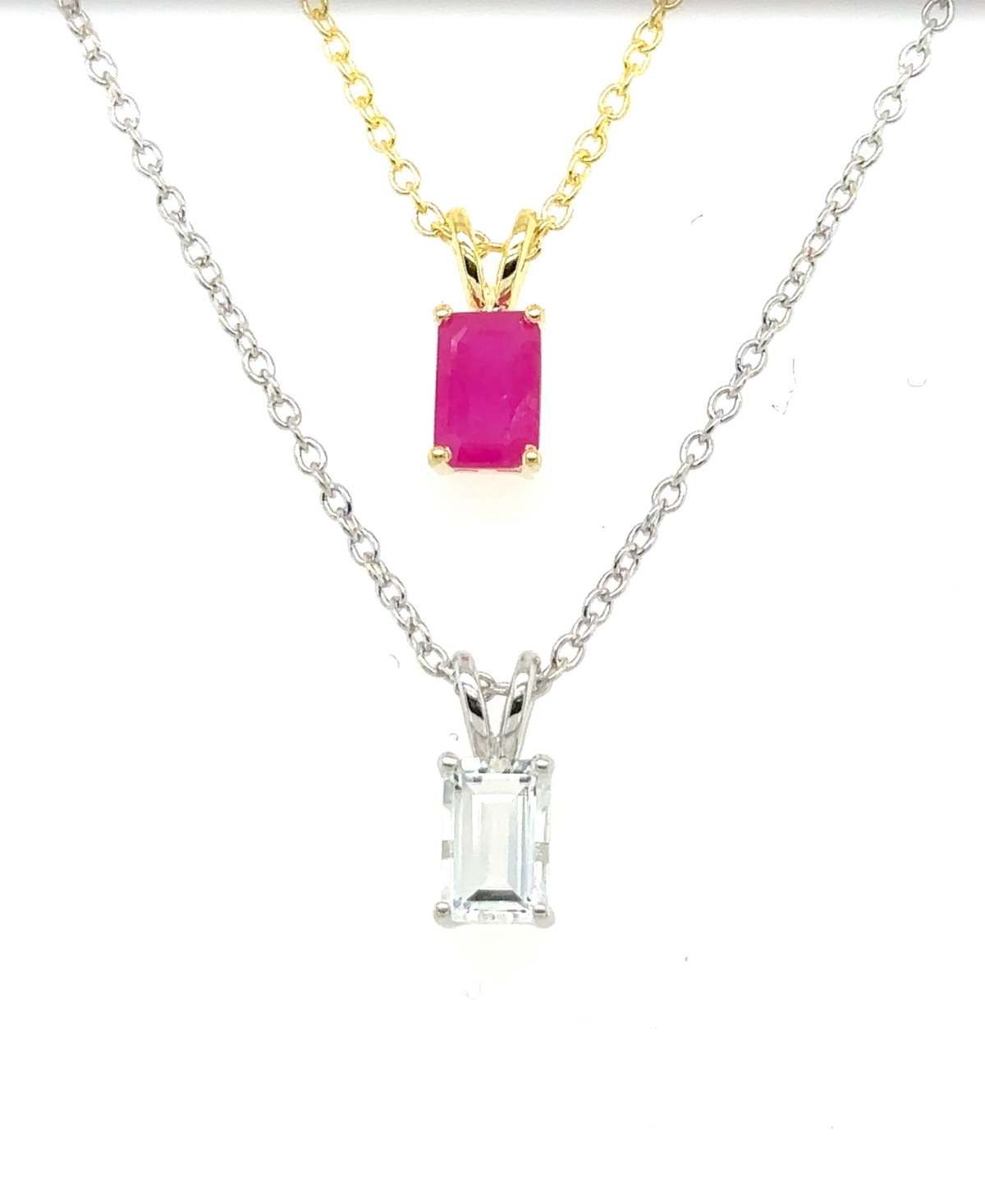 MACY'S 2-PC. SET RUBY (5/8 CT. T.W.) & WHITE TOPAZ (5/8 CT. T.W.) SOLITAIRE 18" PENDANT NECKLACES IN STERLI 