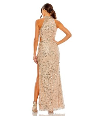 Women's Side Cut Out High Neck Sequin Gown