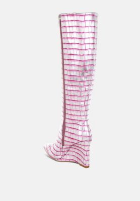 Womens Bass Head Croco Metallic Long Boots