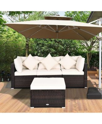4 Pcs Ottoman Garden Deck Patio Rattan Wicker Furniture Set Cushioned Sofa-White