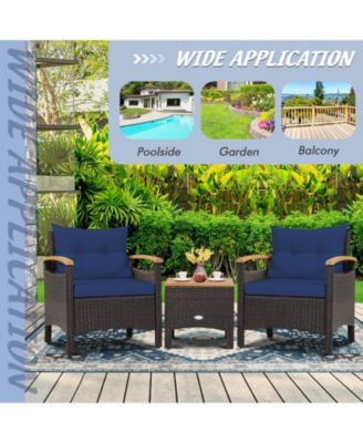 3 Pieces Patio Rattan Furniture Set with Removable Cushion-Navy