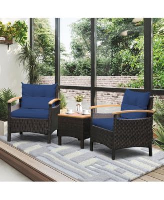 3 Pieces Patio Rattan Furniture Set with Removable Cushion-Navy