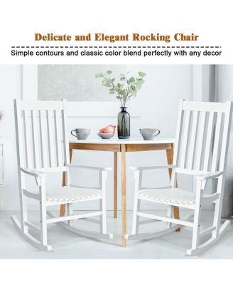 Indoor Outdoor Wooden High Back Rocking Chair-White