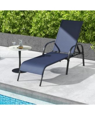 2 Pcs Outdoor Patio Lounge Chair Chaise Fabric with Adjustable Reclining Armrest-Navy