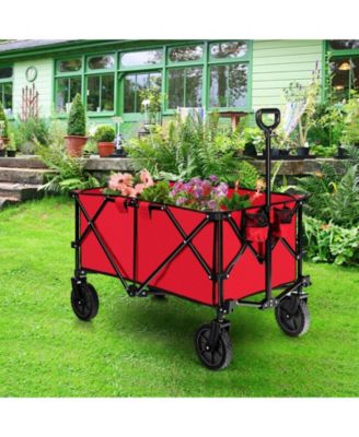 Outdoor Folding Wagon Cart with Adjustable Handle and Universal Wheels-Red