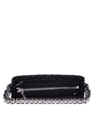 Graduated Crystal Trim Half Moon Clutch