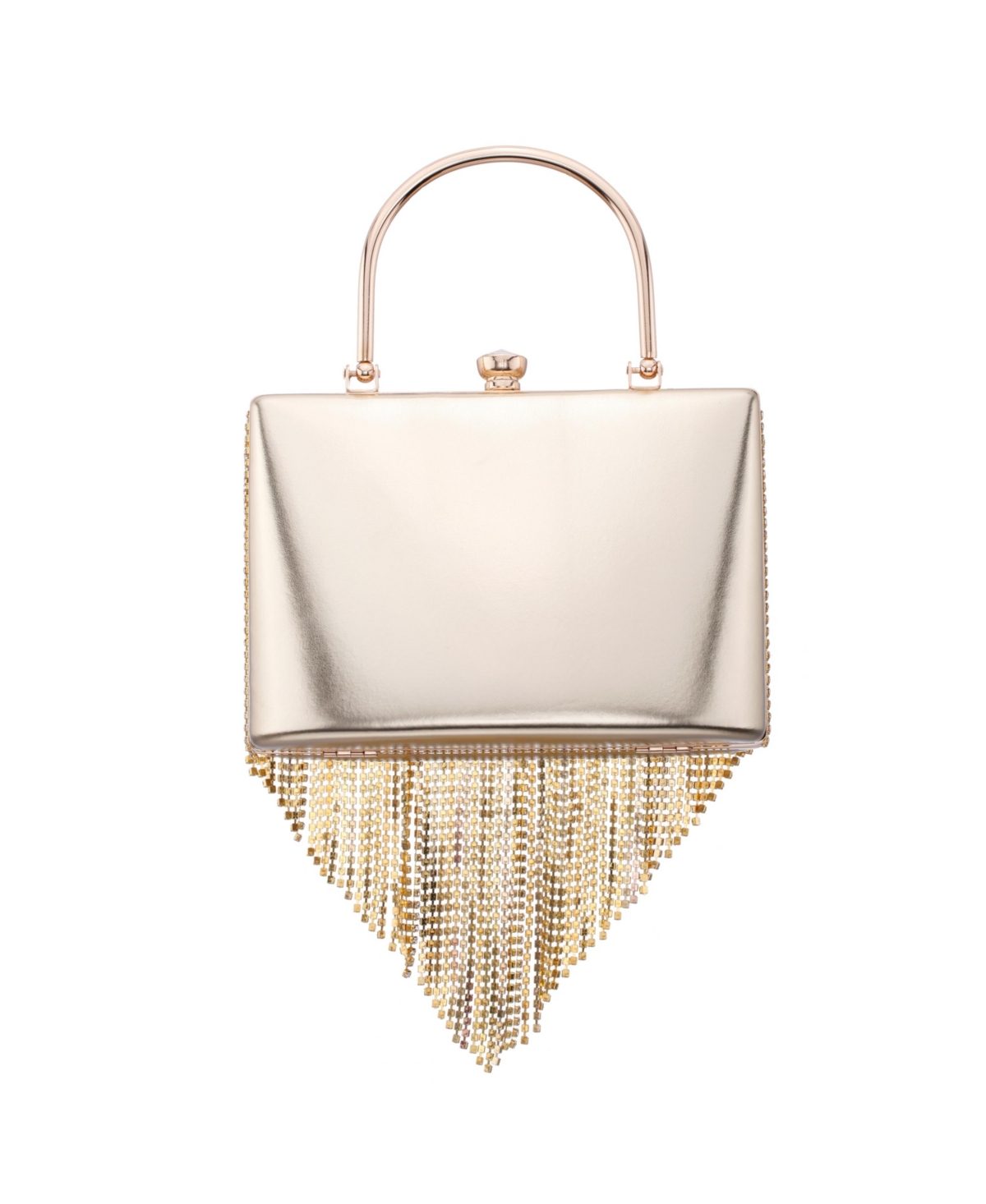 Nina Crystal Chain Cascade Fringe Satchel Bag In Gold