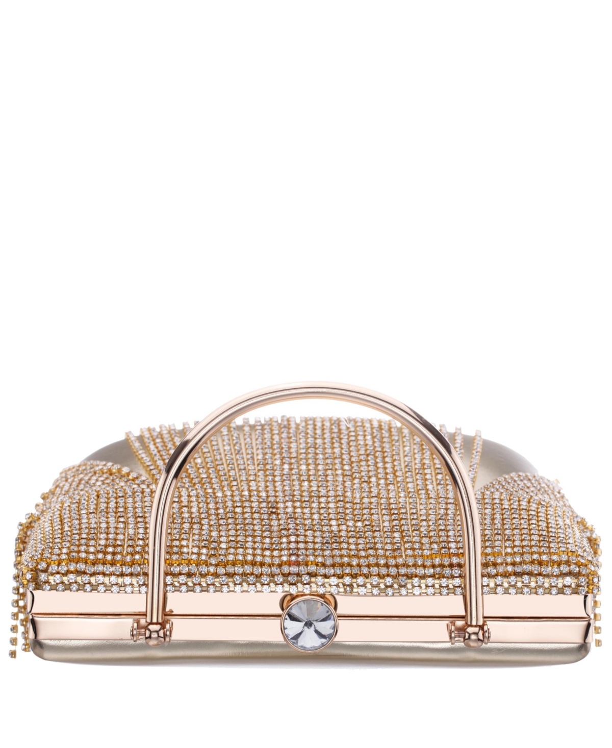 Nina Crystal Chain Cascade Fringe Satchel Bag In Gold
