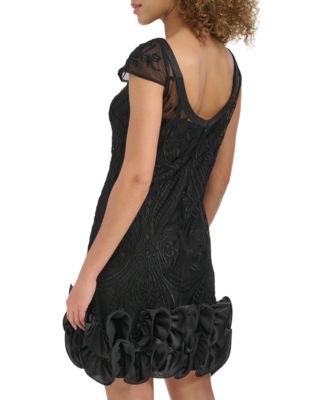 Women's Embroidered-Mesh Ruffled-Hem Sheath Dress