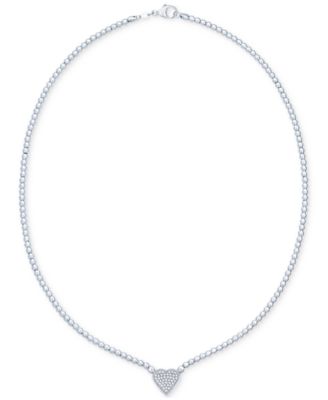 Diamond Pav&eacute; Heart Beaded Chain 18" Pendant Necklace (1/4 ct. t.w.) in Sterling Silver