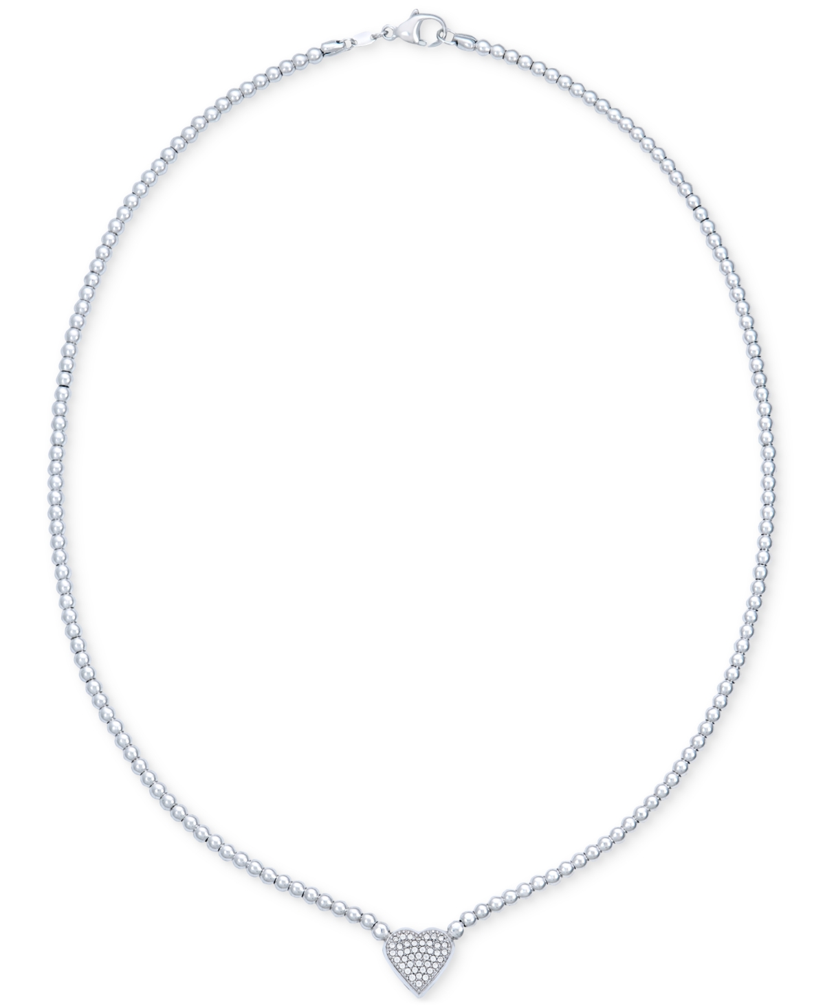 Macy's Diamond Pave Heart Beaded Chain 18" Pendant Necklace (1/4 Ct. T.w.) In Sterling Silver In Sterling Silver