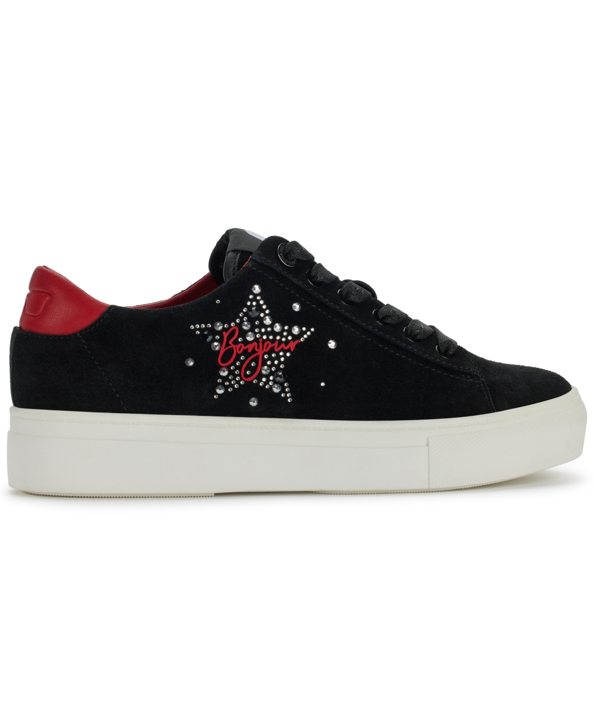 Karl Lagerfeld Cate Sayings Leather Sneaker In Black,ruby
