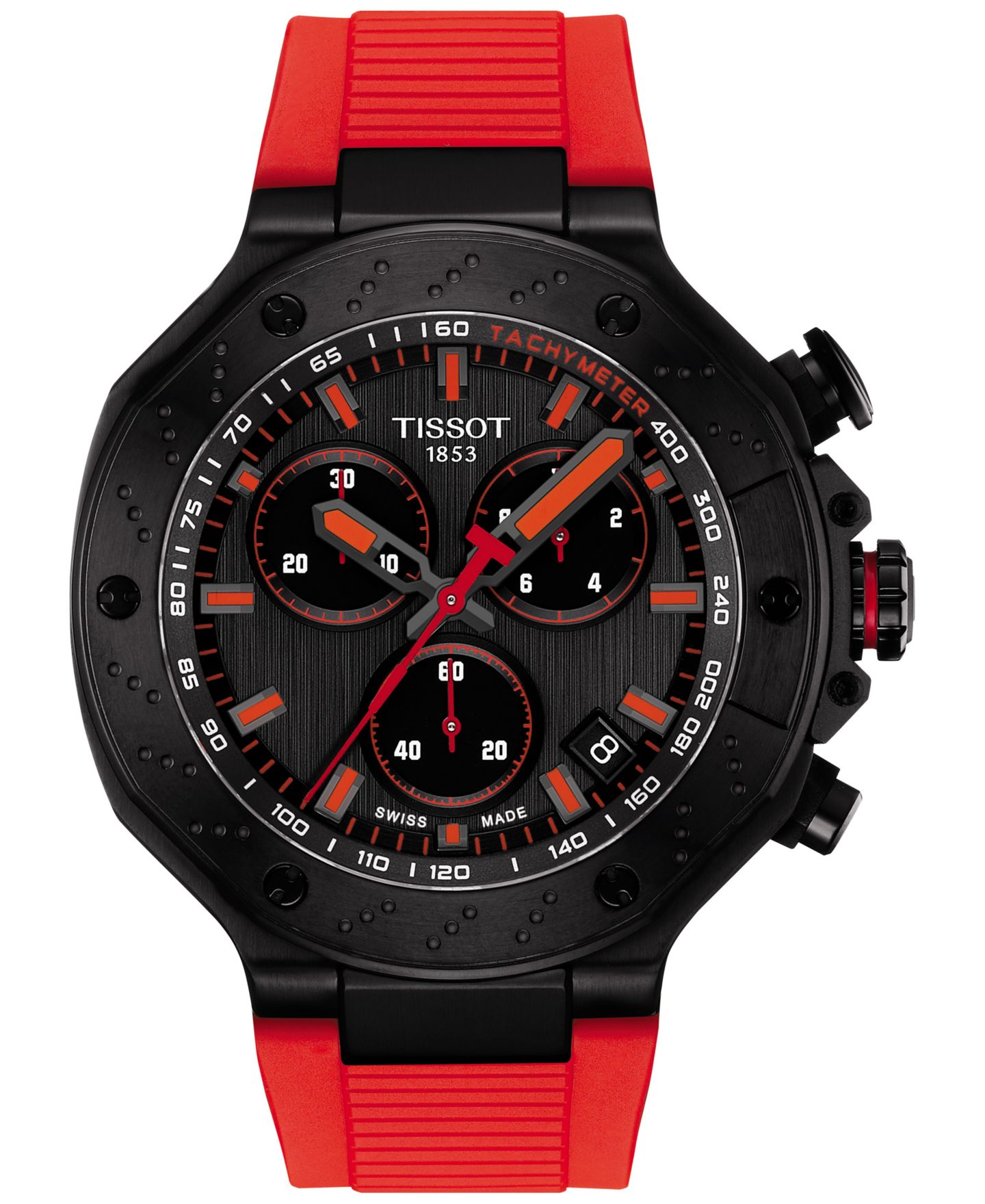 Мужские часы Tissot Swiss Chronograph T-Race Red Rubber Strap Watch 45mm — фото 1