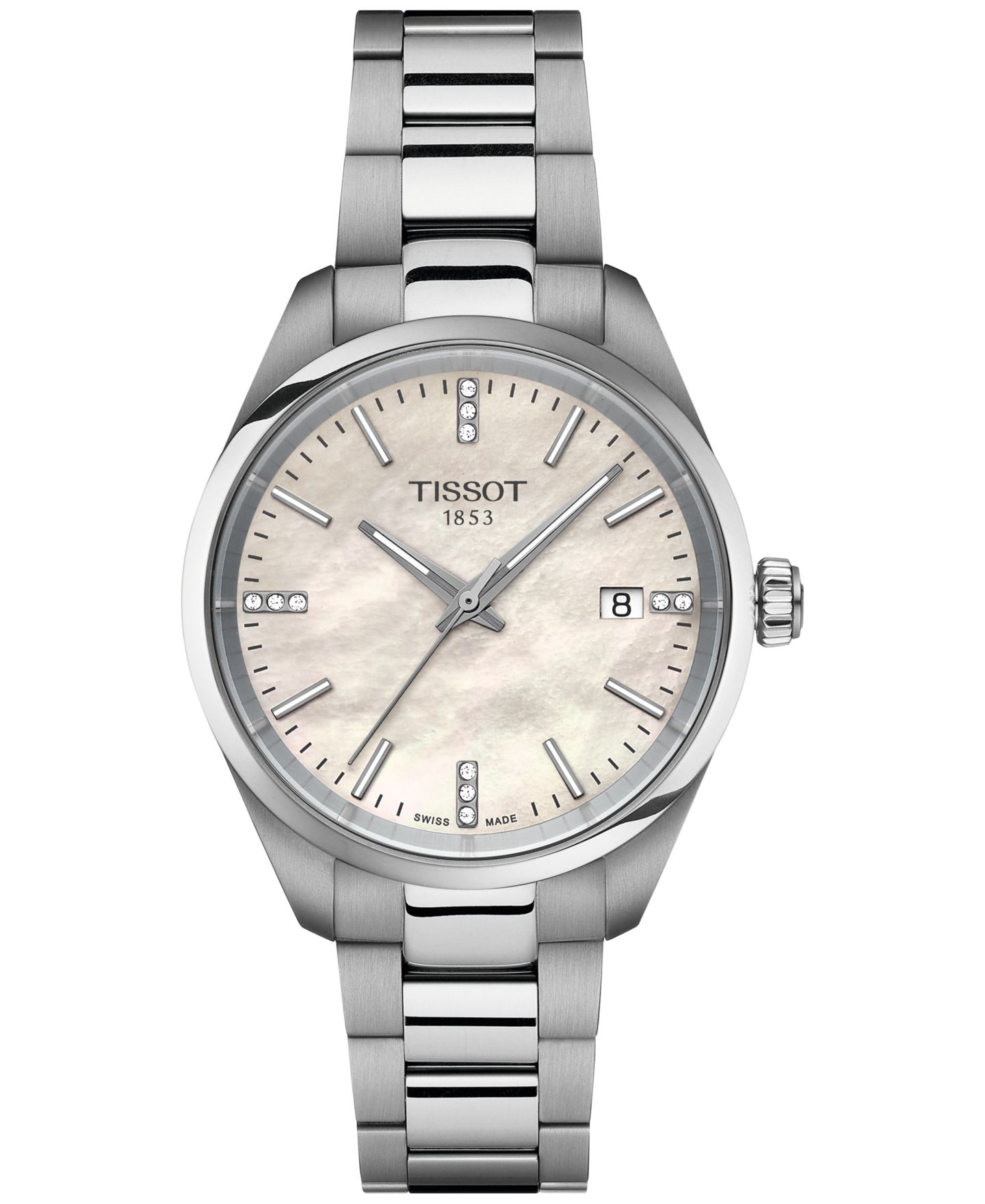 Женские часы Tissot Swiss PR 100 Diamond (1/20 ct. t.w.) Stainless Steel Bracelet Watch 34mm — фото 1