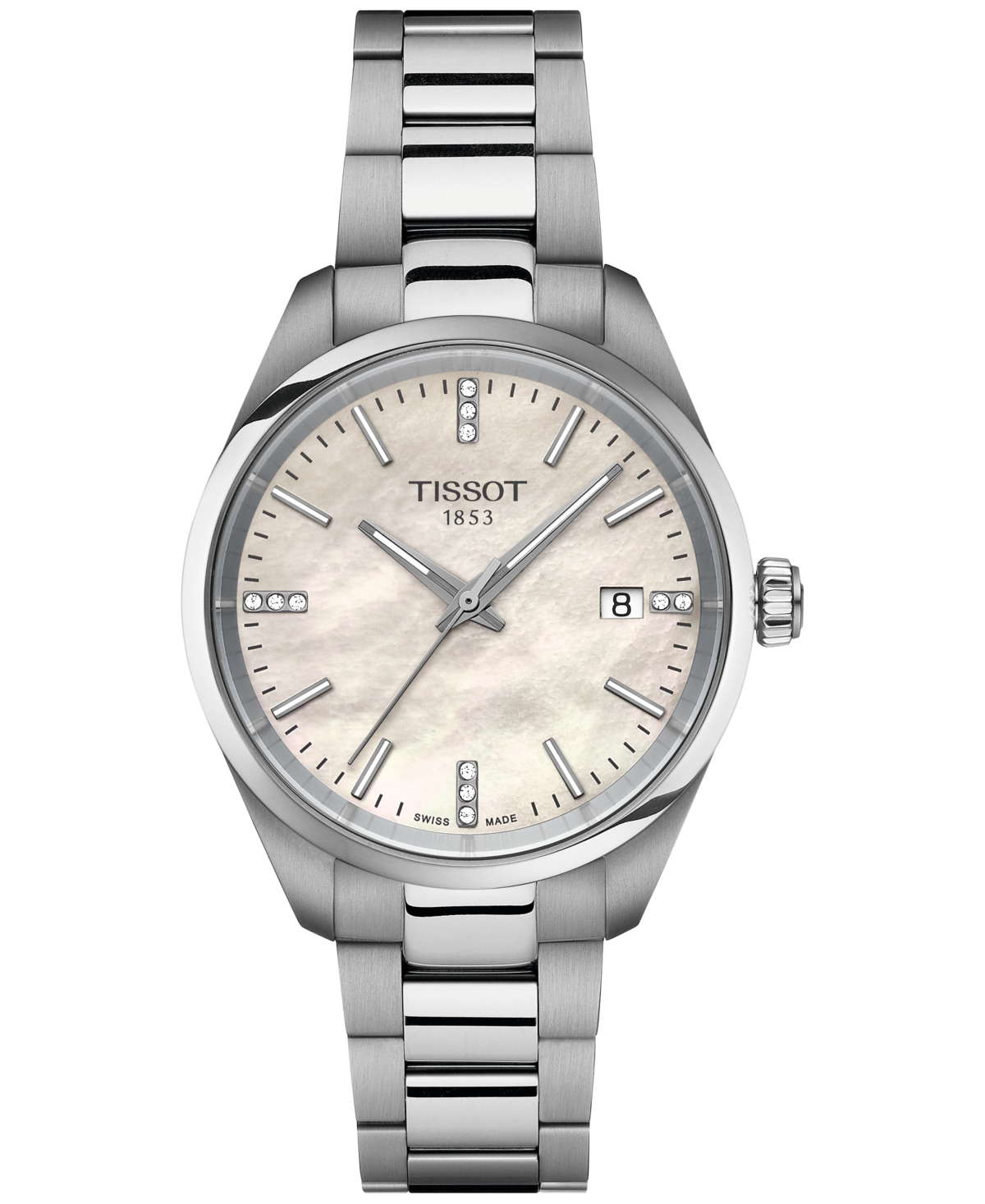 Women's Swiss Pr 100 Diamond (1/20 ct. t.w.) Stainless Steel Bracelet Watch 34mm - White Mop