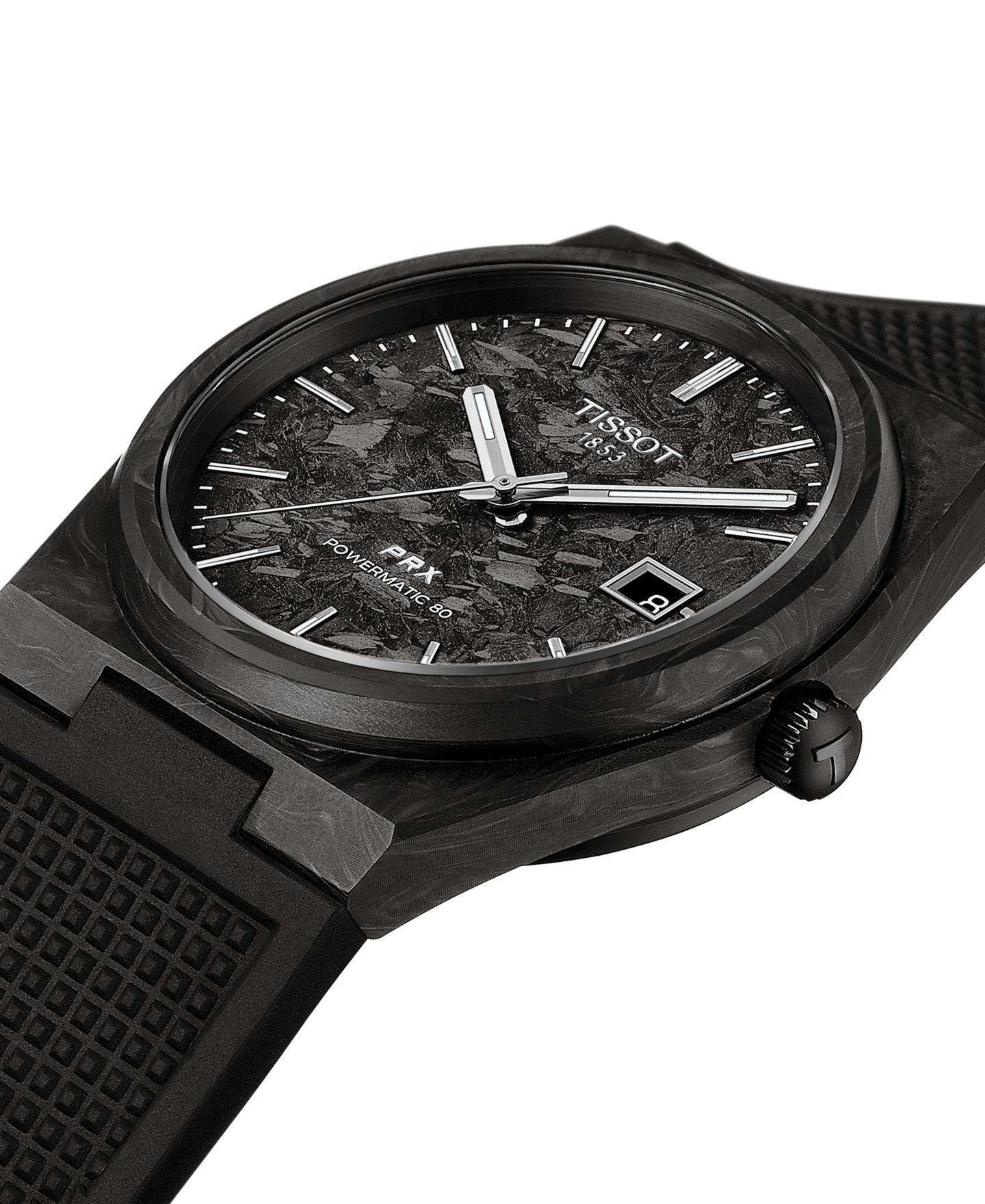 Мужские часы Tissot Swiss Automatic PRX Powermatic 80 Black Rubber Strap Watch 40mm — фото 5