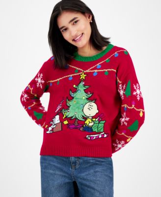 Hooked Up by IOT - Juniors' Snoopy and Charlie Brown Christmas Sweater