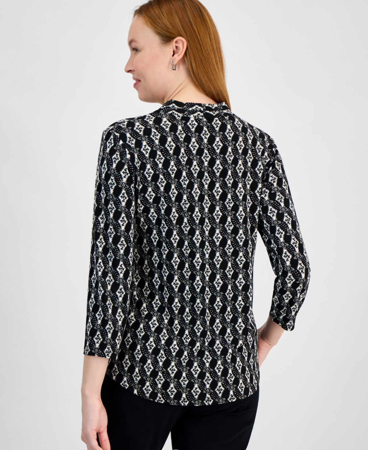 Jm Collection Petite Printed V-neck Top, Exclusively At Macy's