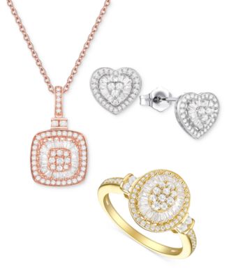 Diamond Baguette Heart Stud Earrings (1/2 ct. t.w.) in 14k Gold , 14k White Gold or 14k Rose Gold