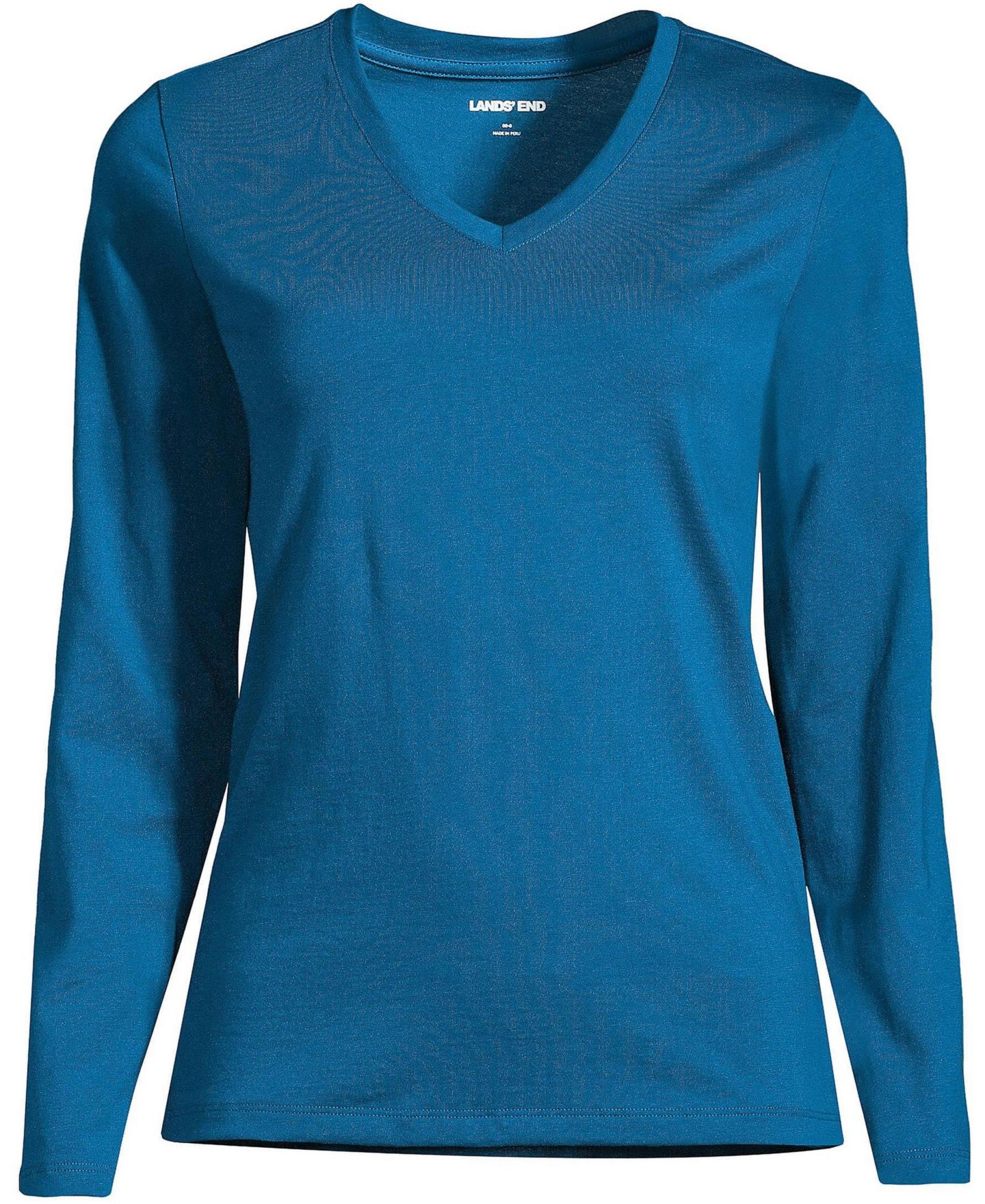 Женская футболка Lands' End Relaxed Supima Cotton Long Sleeve V-Neck, цвет: Бирюзовый — фото 2