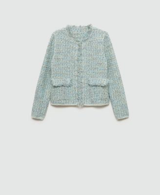 MANGO Women's Frayed Ends Detail Tweed Jacket - Macy's