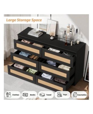 6-Drawer MDF Rattan Design with Anti-Tip Kit & Smooth Rails Modern Bedroom Dresser
